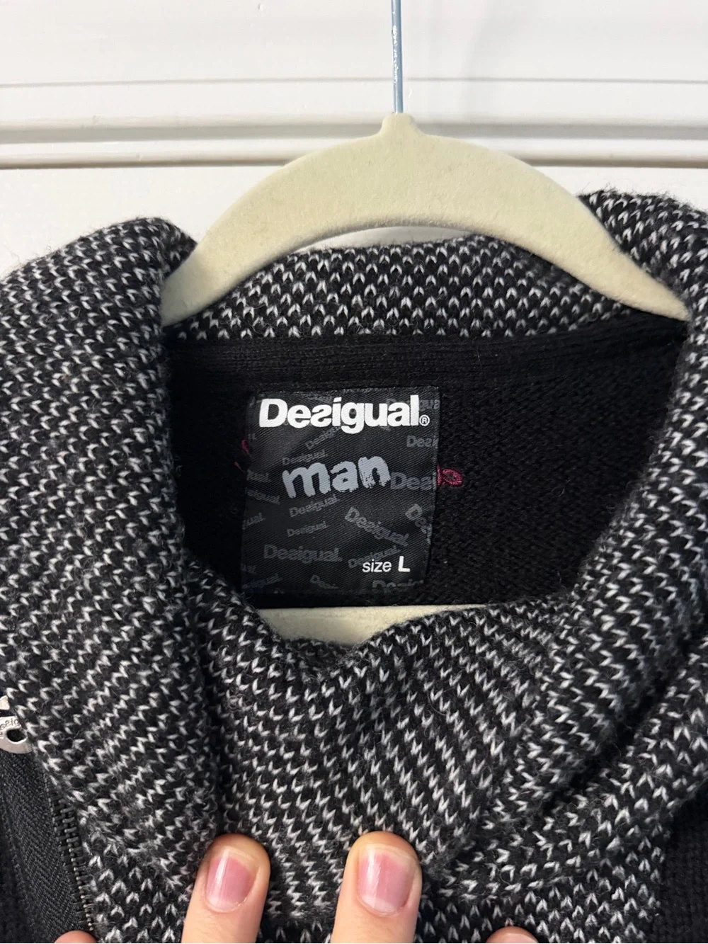 Desigual Black and Gray Zip Funnel-Neck Men's Sweater